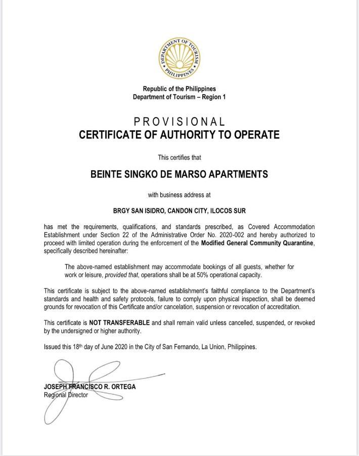 Beinte Singko De Marso Apartments Candon Exterior photo